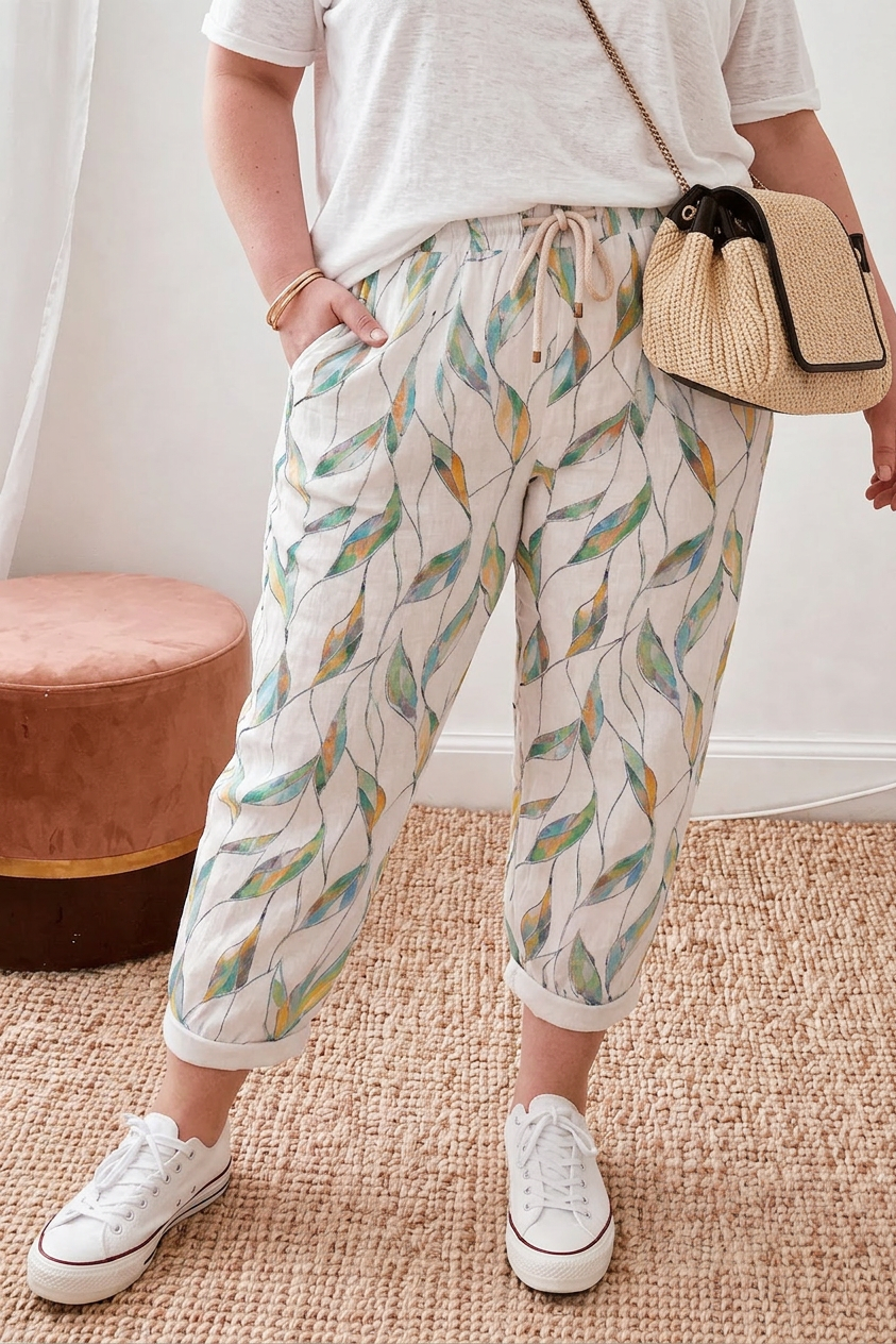 Maxine | Pantalones Relajados con Estampado de Hojas Costeras