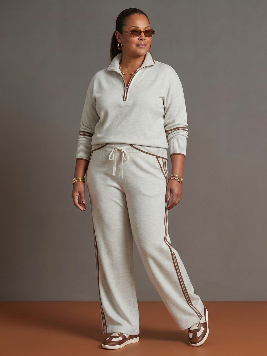 Rain | Conjunto Manga Larga con Cuello Zip y Pantalón a Rayas