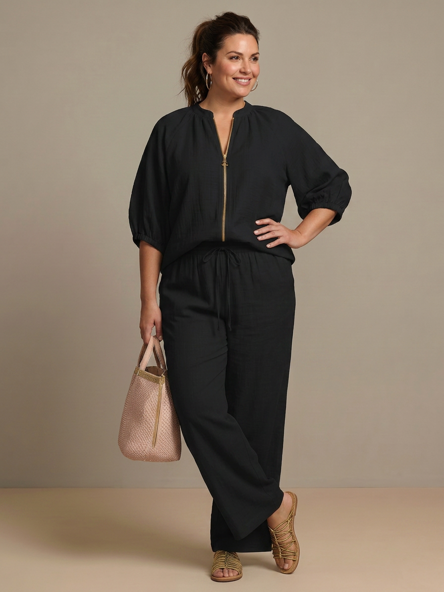 Natalia | Conjunto Top Globo con Cremallera y Pantalón Ancho