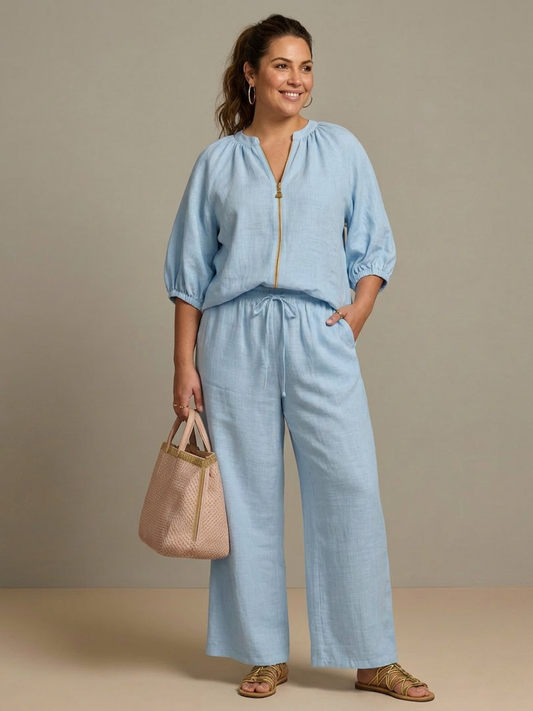 Natalia | Conjunto Top Globo con Cremallera y Pantalón Ancho