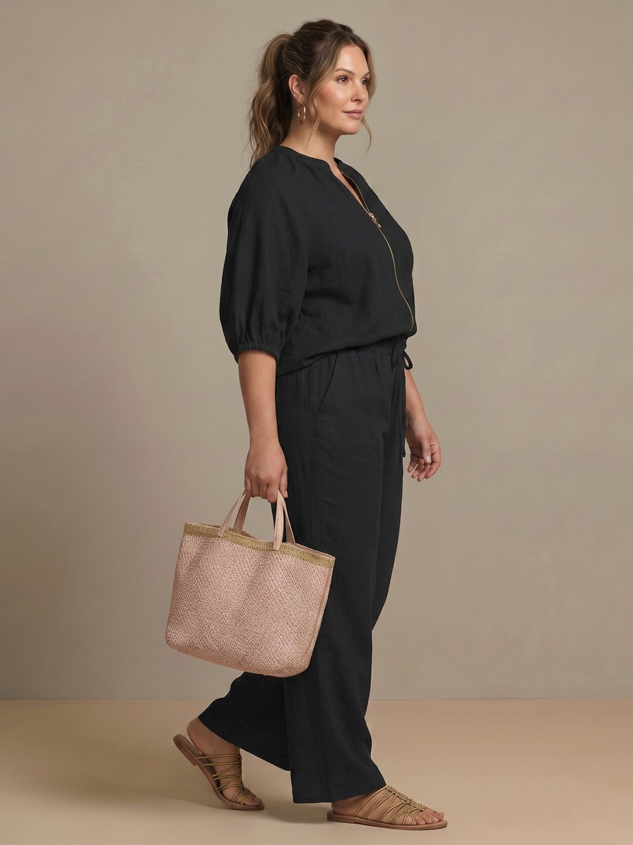 Natalia | Conjunto Top Globo con Cremallera y Pantalón Ancho