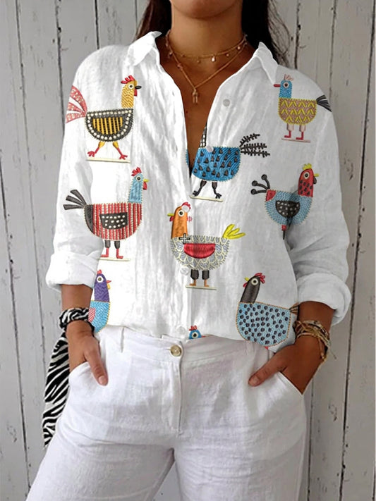 Prenda Helen – Playful Chicken Print Blouse