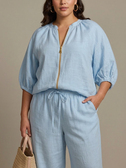 Natalia | Conjunto Top Globo con Cremallera y Pantalón Ancho