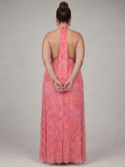 Vestido Largo Escote Halter Plisado Rosel