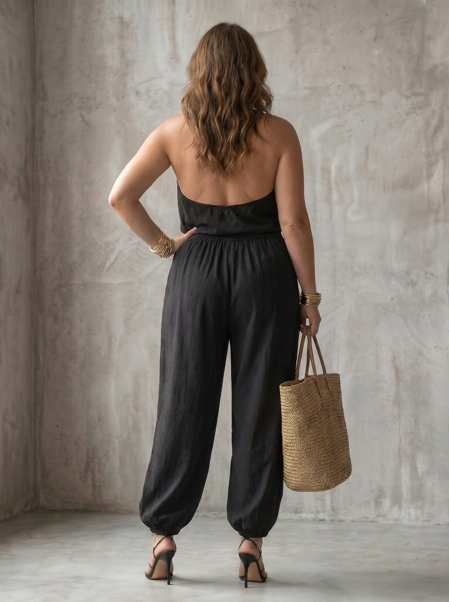 Yvaine | Conjunto Top Fluido Cuello Drapeado y Pantalón Ancho