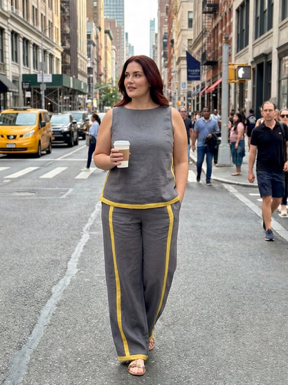 Inara | Conjunto Top Sin Mangas y Pantalón Ancho en Contraste