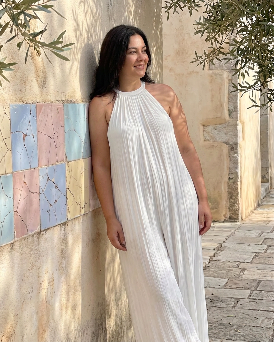 Mono Escote Halter Plisado Sylvara