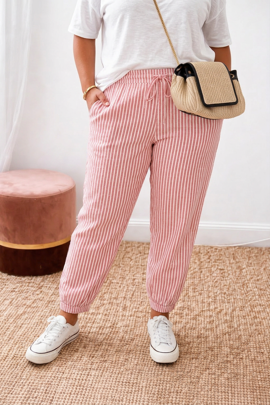 Rosalie | Pantalones Relajados con Rayas Rosa Empolvado