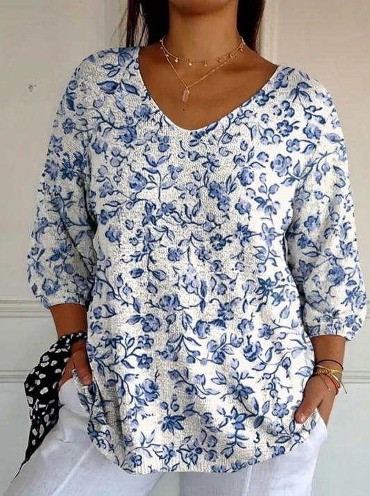 Helena | Top de Punto Florecillas Azules