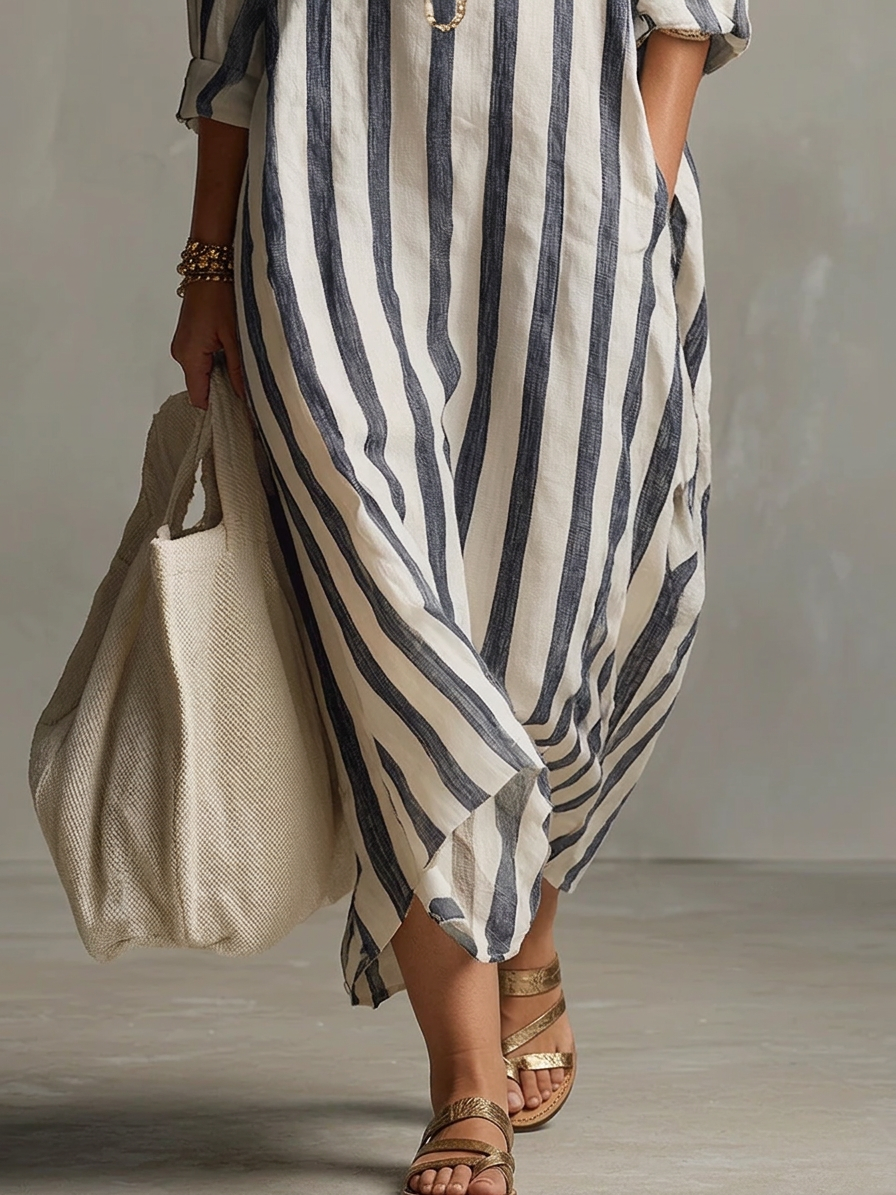Liora | Vestido Maxi Oversized de Rayas