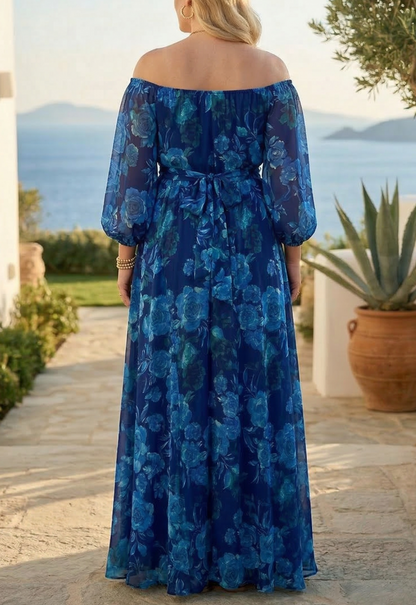 Francesca | Vestido Largo con Estampado Floral y Hombros Descubiertos
